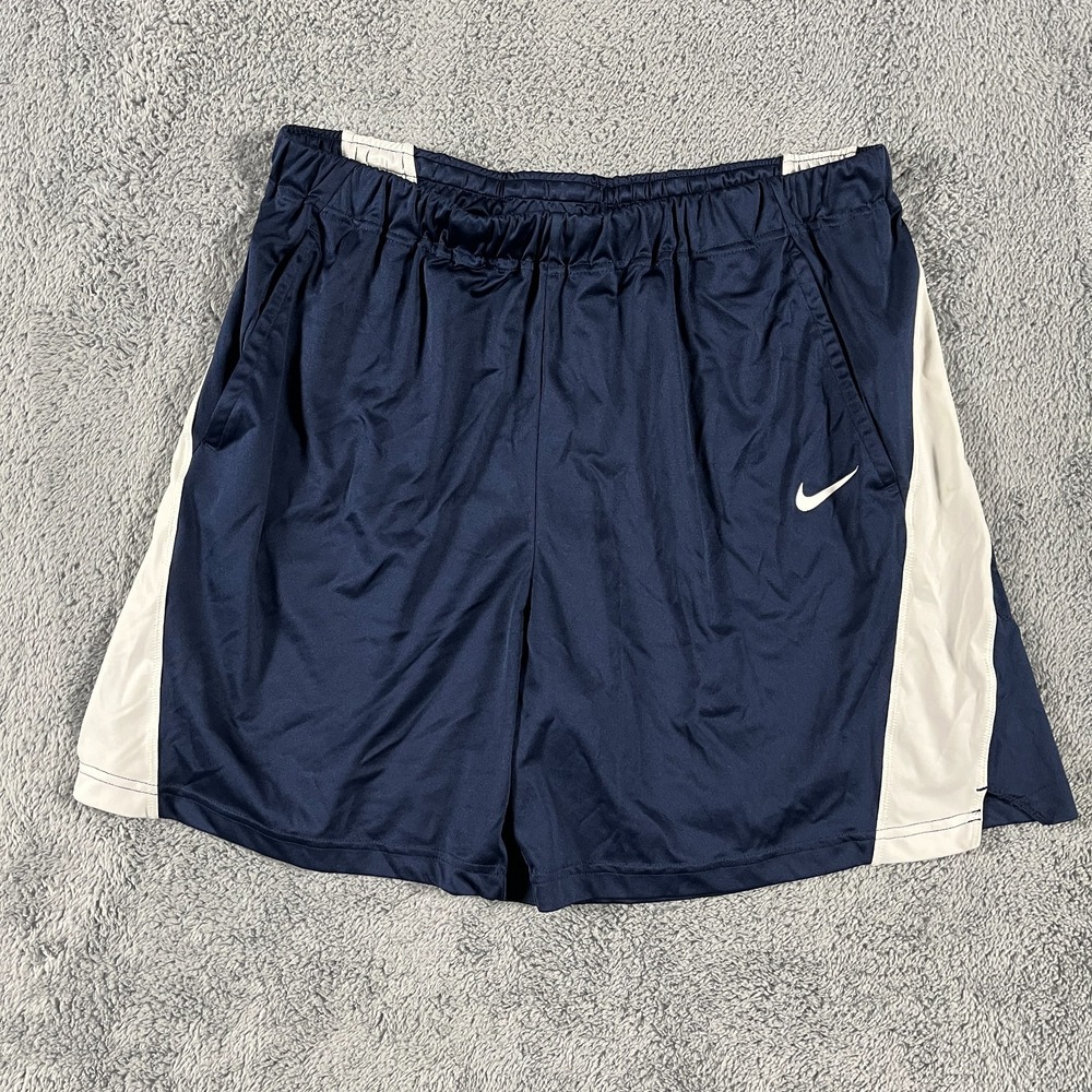 Nike Dri-FIT Basketball Shorts Mens XL Navy White Pleated Athletic Elastic Waist